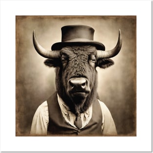 Victorian Bison Portrait Artistic Gift Fashion Bison Style Posters and Art